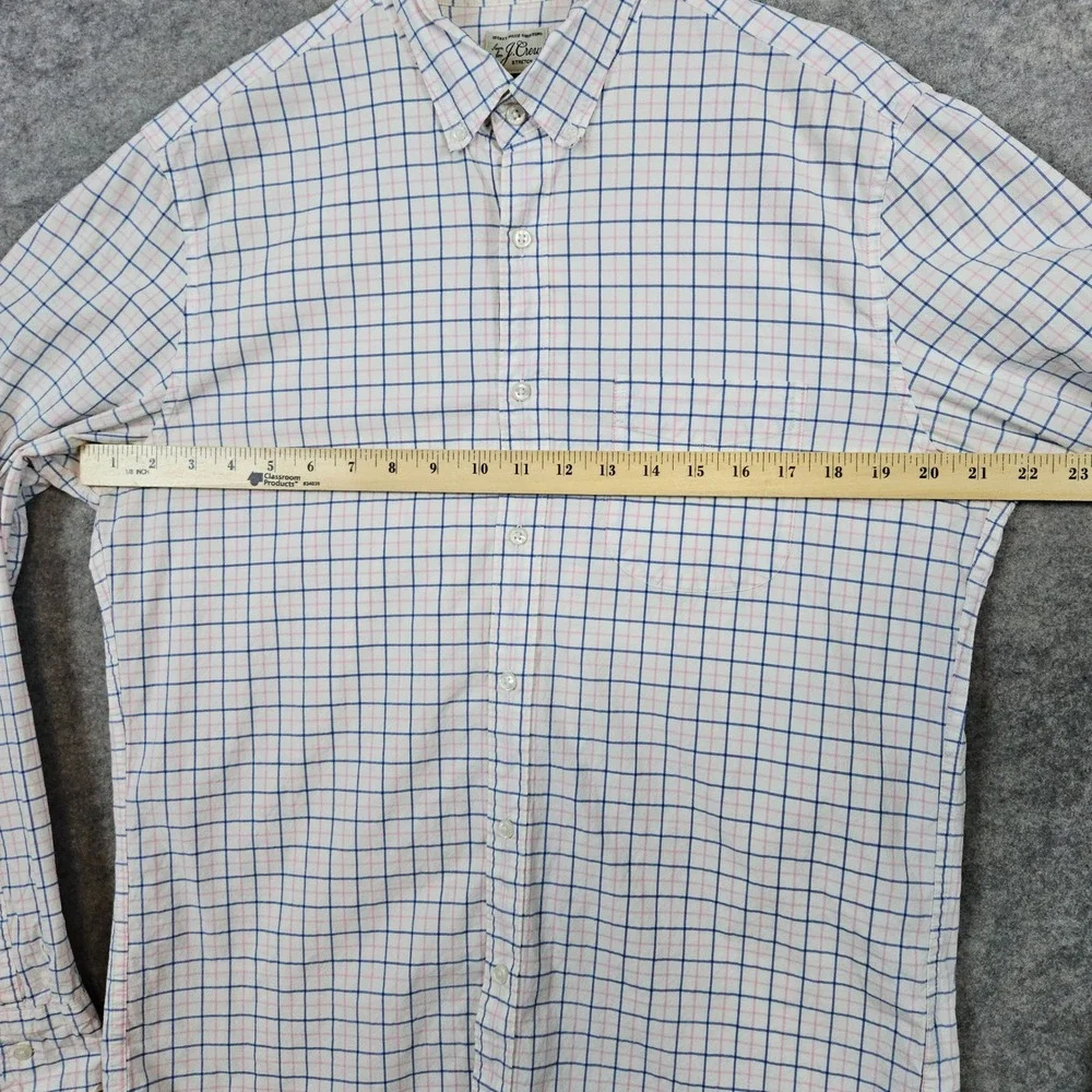 J Crew‎ Men's White Windowpane Size M Secret Wash Shirting Preppy Spring SPOTS